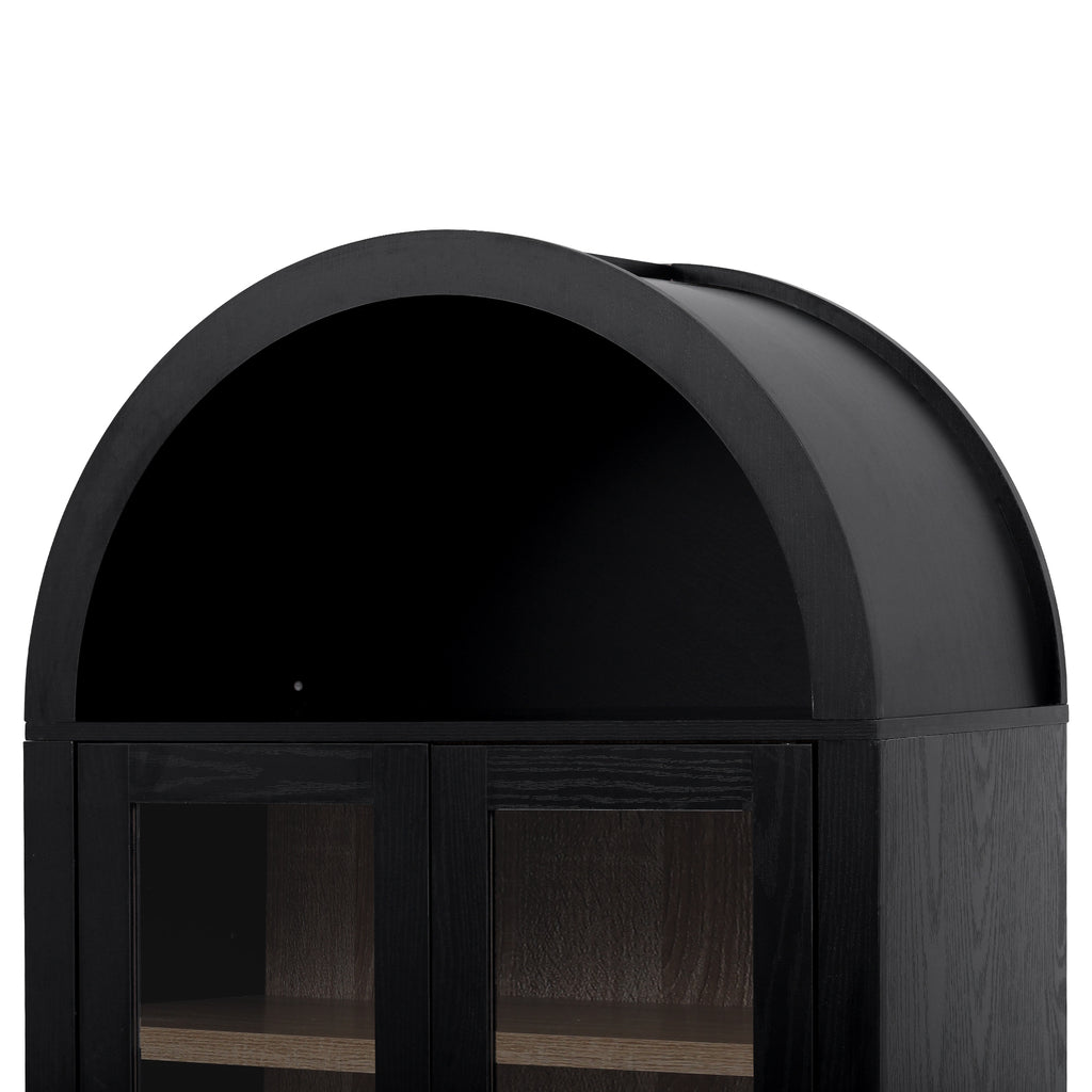 K&K 71' Tall Arched Kitchen Pantry Cabinet with 2 Large Drawers, Modern Farmhouse Kitchen Storage Cabinets with Adjustable Shelves, Glass Door, Wood Versatile Cupboard for Kitchens, Dining Room, Black - Grand Goldman Shop