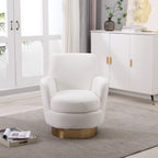 Teddy Swivel Barrel Chair, Swivel Accent Chairs Armchair for Living Room, Reading Chairs for Bedroom Comfy, Round Barrel Chairs with Gold Stainless Steel Base (Ivory) - Grand Goldman Shop