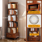 (UPGRADED) Rotating Bookshelf, 360 Display Corner Bookshelf for Small Space, 6 Tier Bookcase Storage Rack with Wheels, Wood Narrow Organizer for Bedroom, Living Room, Study Room, Walnut Brown - Grand Goldman Shop
