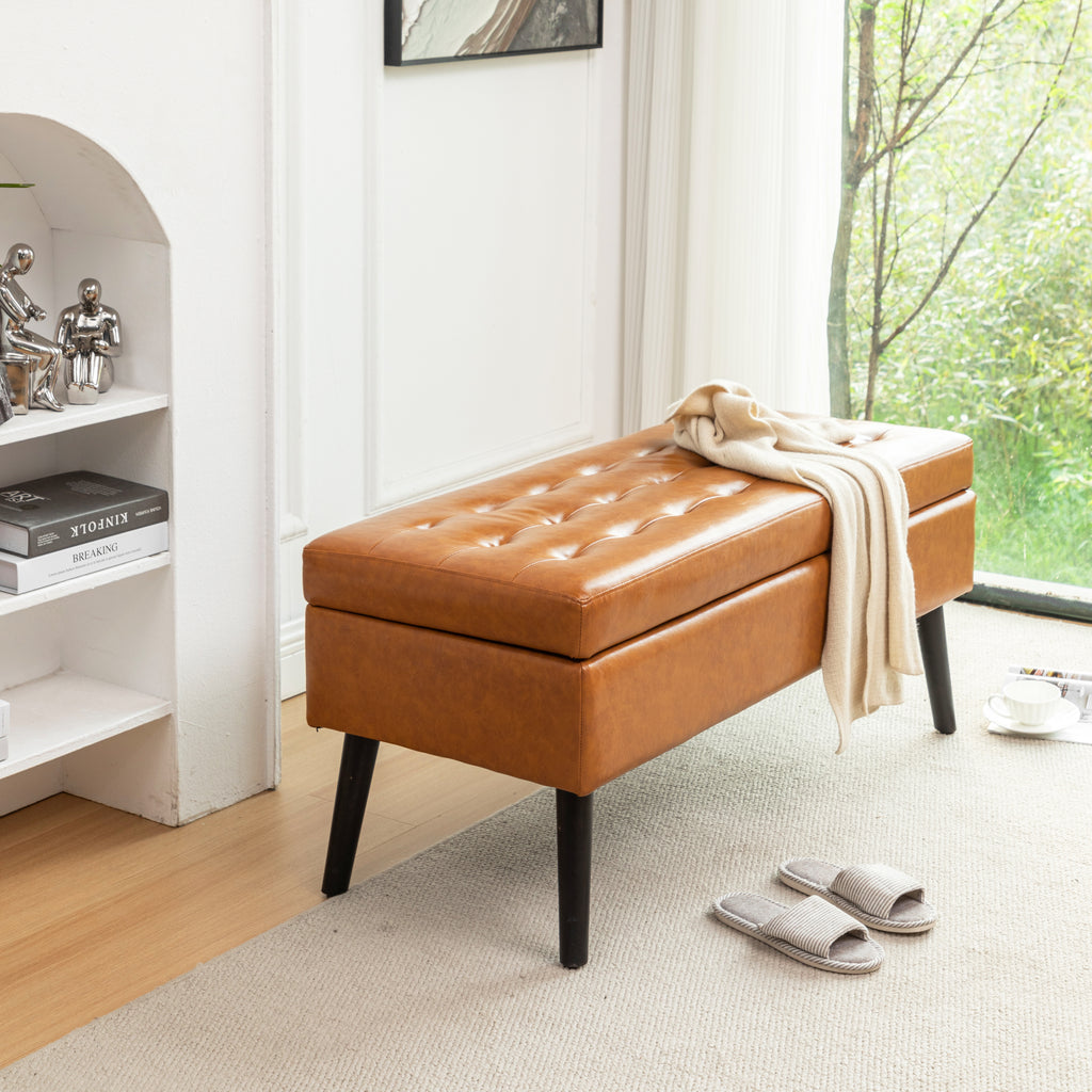 Storage Bench with Storage Bench for Bedroom End of Bed Bench Foot of Bed Bench Entryway Bench Storage Ottoman Bench 43.3' W x 17.7' Brown Leather Bench - Grand Goldman Shop