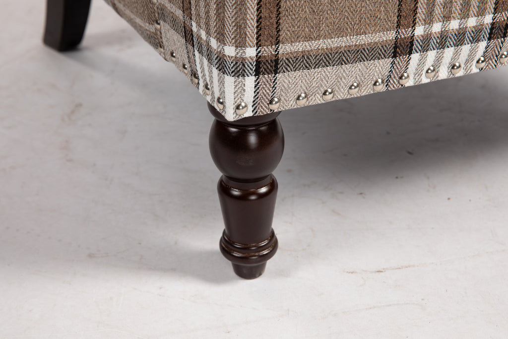 Upholstered Accent Chair, Vintage Armchair with Brown Linen Fabric and Nailhead Trim for Living Room - Grand Goldman Shop