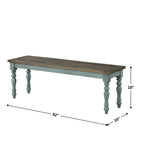 Prato Two-Tone Wood Upholstered Dining Bench, Antique Brown and Distressed Blue - Grand Goldman Shop