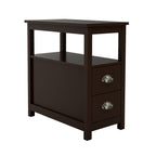 End Table Narrow Nightstand With Two Drawers And Open Shelf-Brown - Grand Goldman Shop