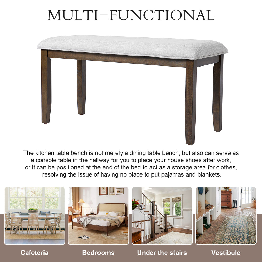 Upholstered Bench for Bedroom End of Bed,38-inch Entryway Bench for Living Room,Dining Bench with Padded Seat and Solid Wood Leg for Kitchen Bedroom,Indoor and Hallway (Bench, Beige+Brown) - Grand Goldman Shop