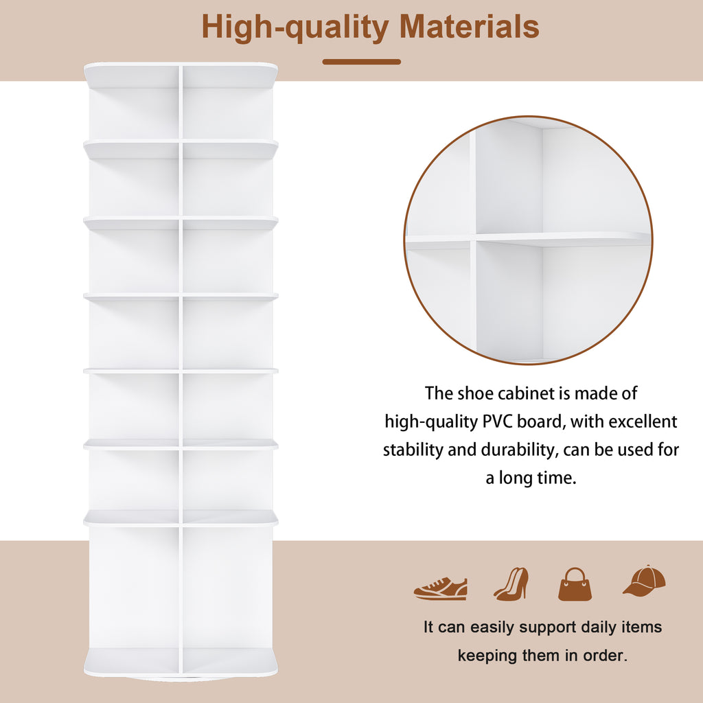 7-Tier Square Rotating Shoe Rack Tower with 360° Spinning Organizer, White - Grand Goldman Shop