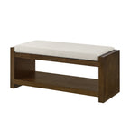 40' Accent Bench with Lower Shelf Shoe Rack, Padded Seating Bench for Living Room, Modern Compact Bed End Bench with Storage for Bedroom Seating, Removable Cushion,  40'W- Beige - Grand Goldman Shop
