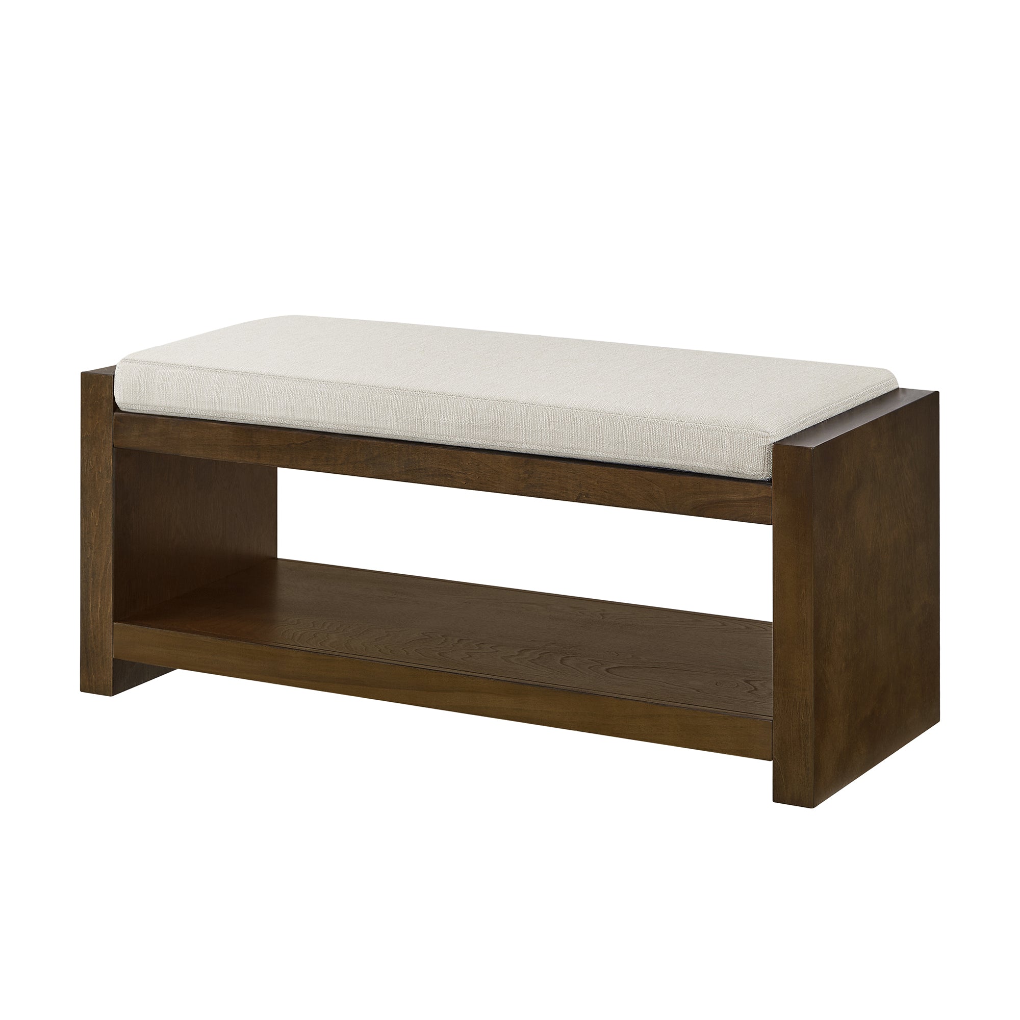 40' Accent Bench with Lower Shelf Shoe Rack, Padded Seating Bench for Living Room, Modern Compact Bed End Bench with Storage for Bedroom Seating, Removable Cushion,  40'W- Beige - Grand Goldman Shop