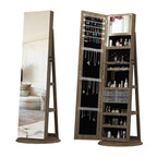 360°Swivel Jewelry Cabinet with Full Length Mirror, 360°Rotating Standing Jewelry Armoire Organizer , Lockable Storage Cabinet, Interior Lighted Mirror, Brown - Grand Goldman Shop
