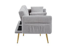 Modern Teddy Upholstered Accent Loveseat Sofa With Side Pocket,Folding Sleeper Sofa Bed With Foldable Armrest , Adjustable Backrest and Golden Metal Legs for Living Room,Grey - Grand Goldman Shop