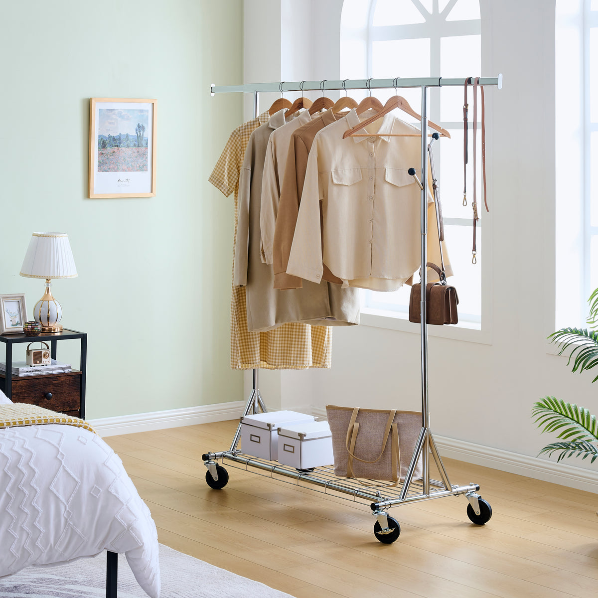 Clothes Rack Heavy Duty Clothing Rack 600LBS Rolling Clothes Racks for Hanging Clothes,  Commercial Garment Rack Heavy Duty Clothes Rack Collapsible ＆ Portable Clothing Rack with Wheels - Grand Goldman Shop