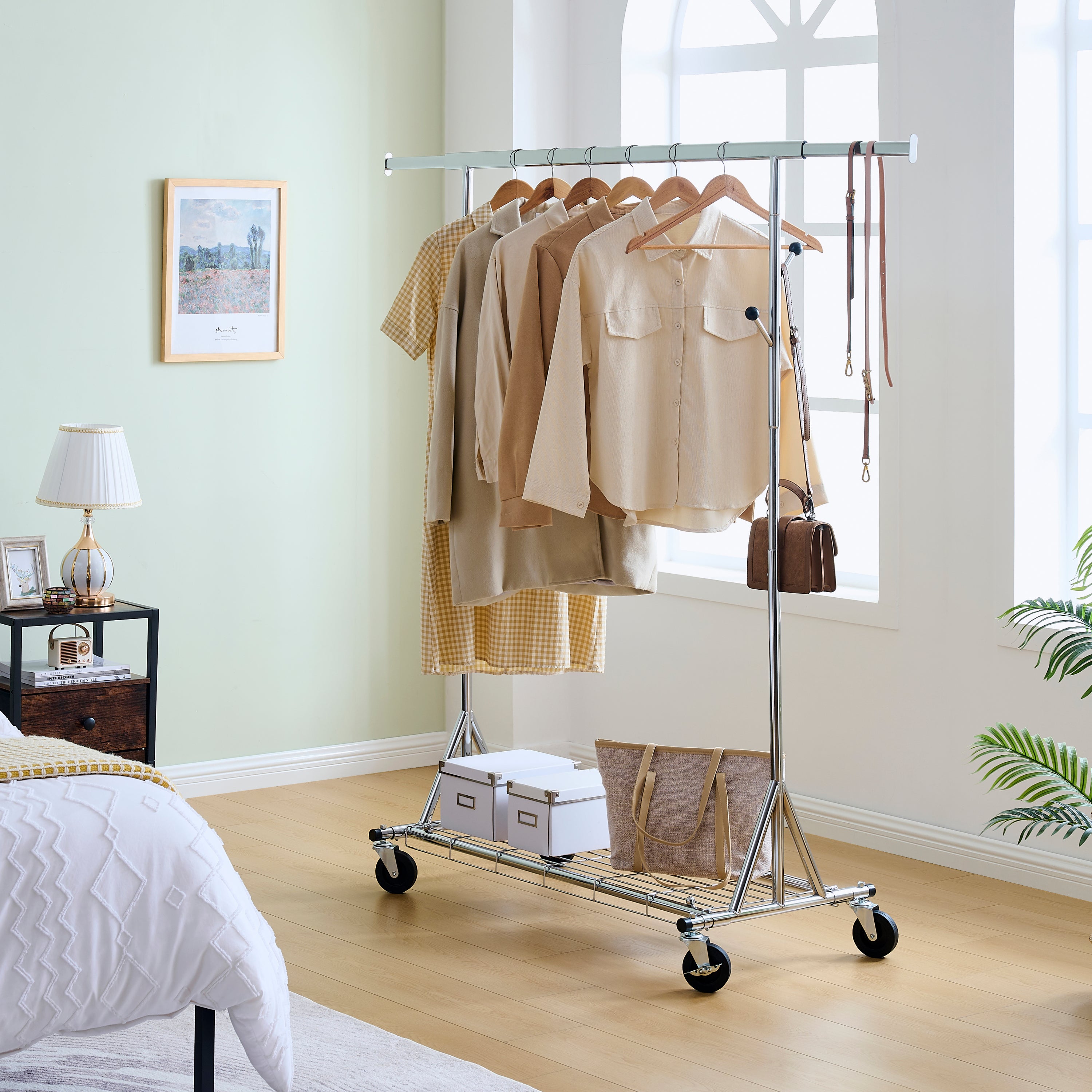 Clothes Rack Heavy Duty Clothing Rack 600LBS Rolling Clothes Racks for Hanging Clothes,  Commercial Garment Rack Heavy Duty Clothes Rack Collapsible ＆ Portable Clothing Rack with Wheels - Grand Goldman Shop