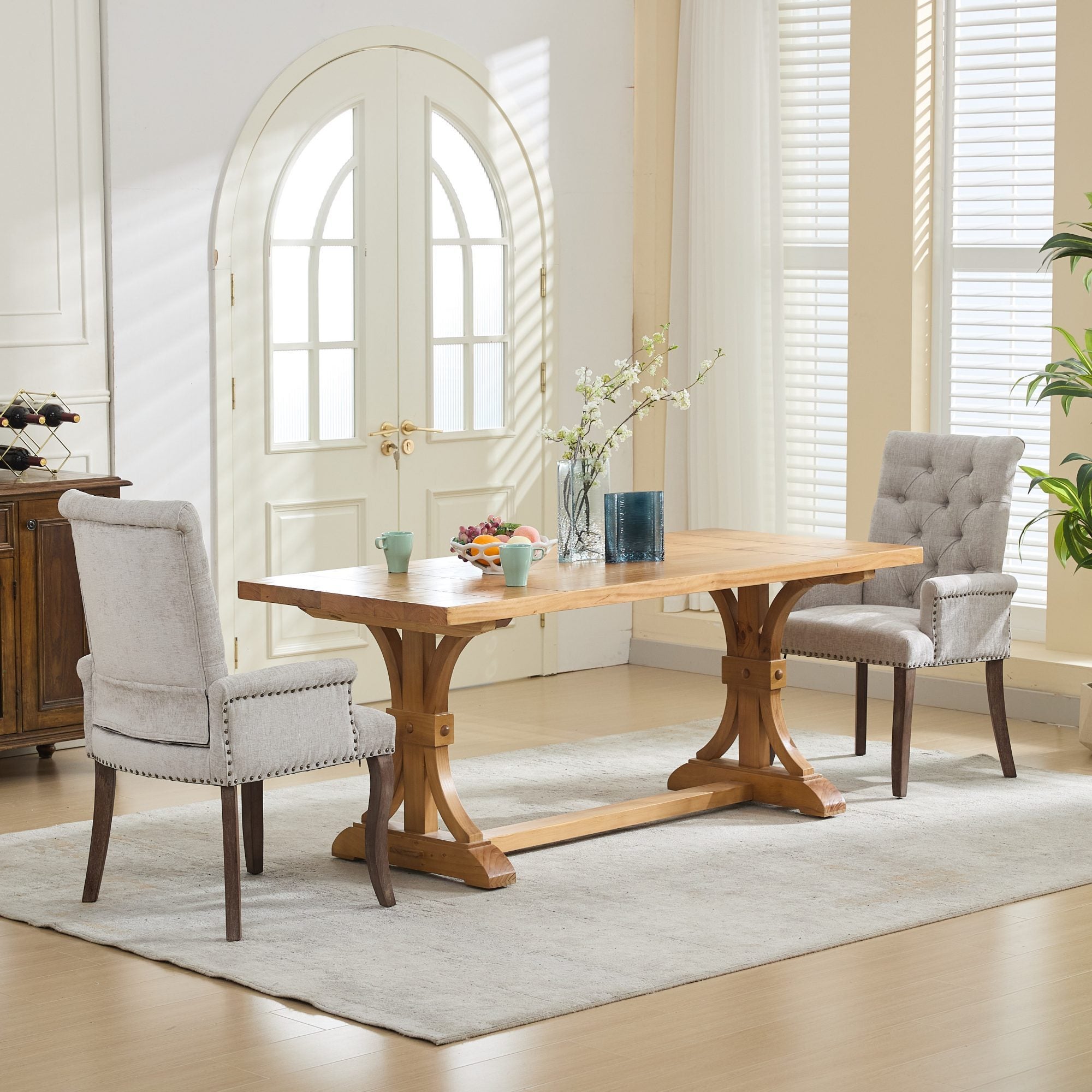 Upholstered Chenille Fabric Accent Dining Chair, Curved Solid Wood Legs, Elegant Tufted Club Dining Room Kitchen Room Arm Dining Chair, Single Pack,Beige,SW1895BG - Grand Goldman Shop