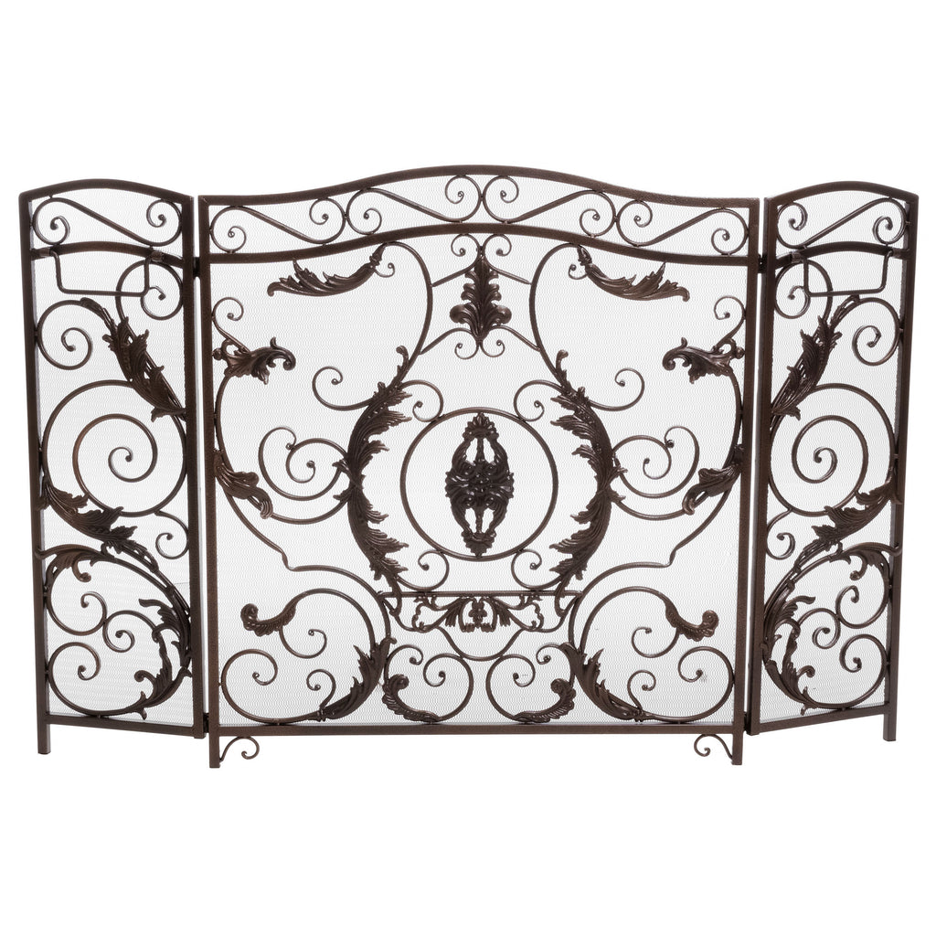 Waterbury Traditional Fireplace Screen with Gold Flower on Black Iron Frame, 53.50x36.50 - Grand Goldman Shop