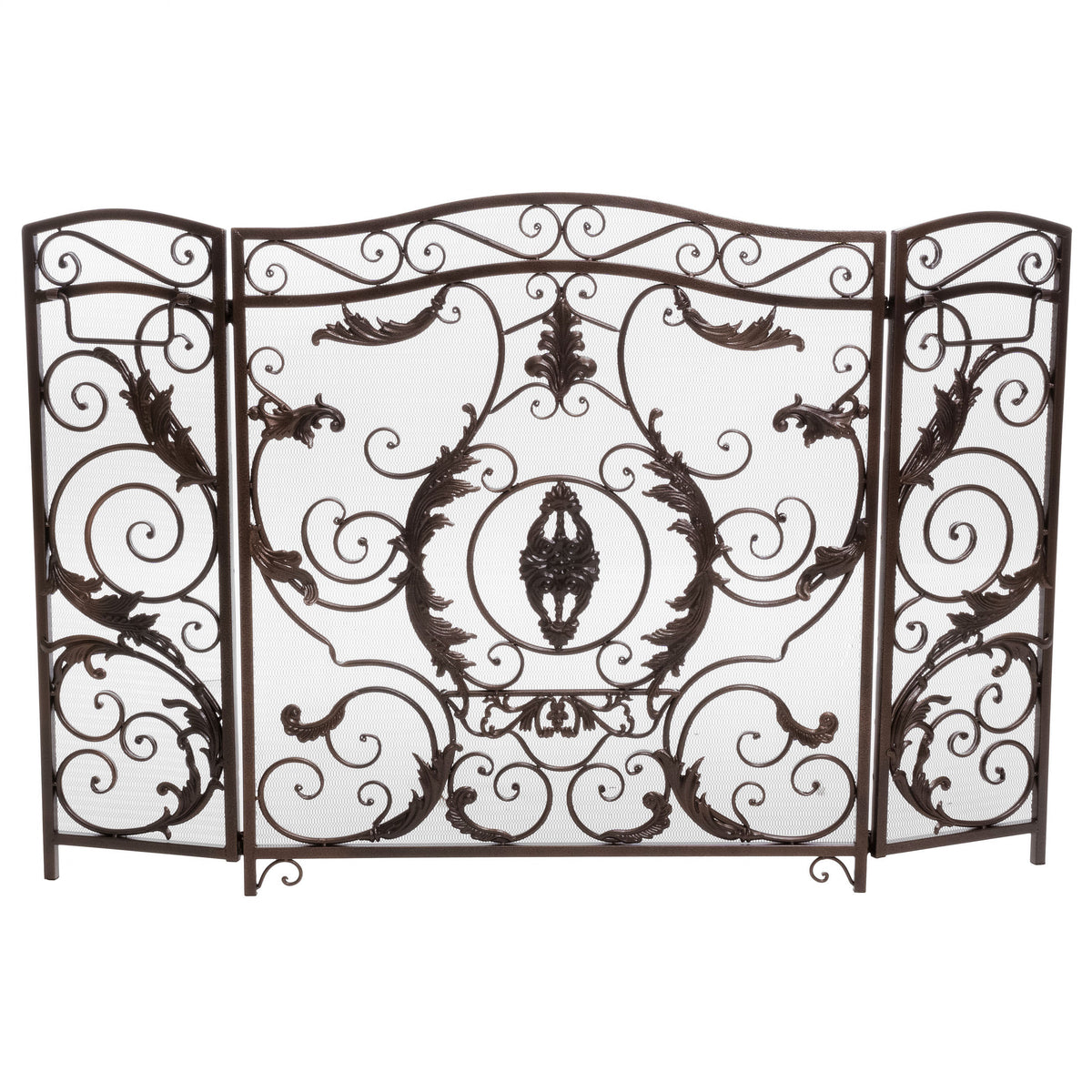 Waterbury Traditional Fireplace Screen with Gold Flower on Black Iron Frame, 53.50x36.50 - Grand Goldman Shop