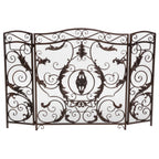 Waterbury Traditional Fireplace Screen with Gold Flower on Black Iron Frame, 53.50x36.50 - Grand Goldman Shop