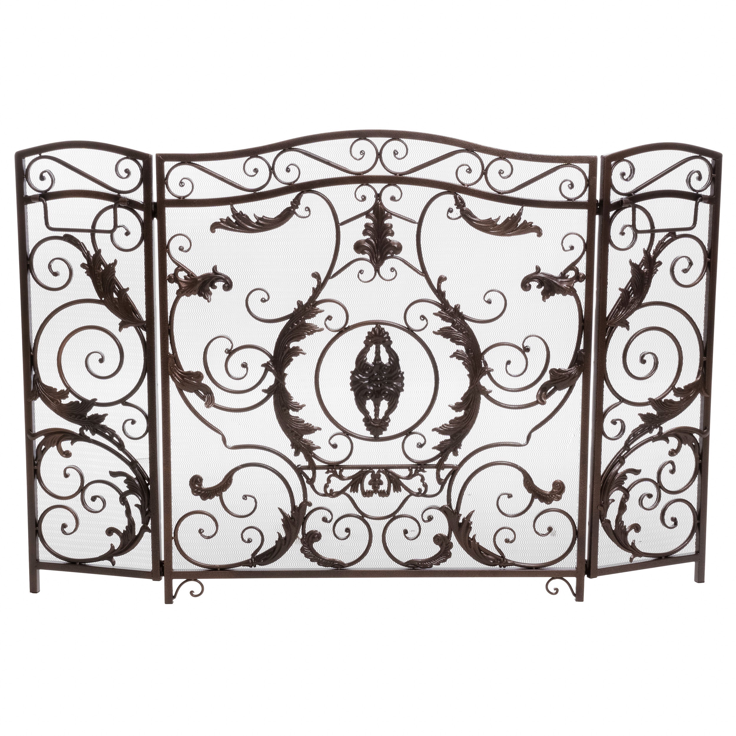 Waterbury Traditional Fireplace Screen with Gold Flower on Black Iron Frame, 53.50x36.50 - Grand Goldman Shop