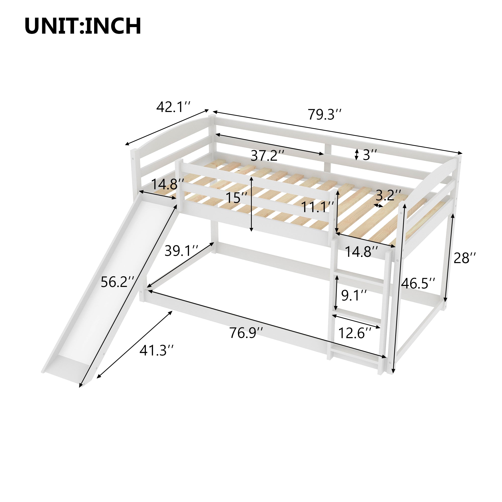 White Twin over Twin Bunk Bed with Convertible Slide and Ladder, Pine Wood and MDF, 79.3''L x 84.4''W x 46.5''H - Grand Goldman Shop