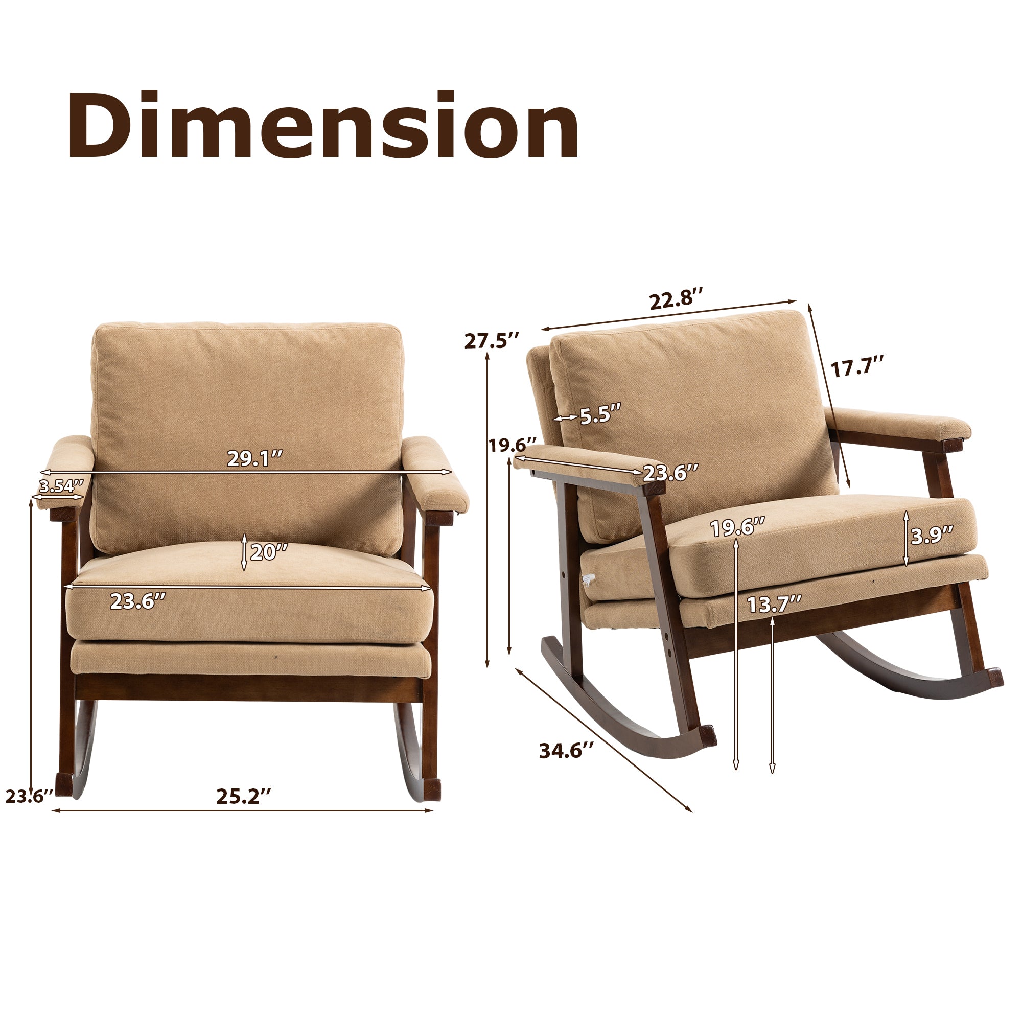 Mid Century Modern Accent Chair ,rocking chair with Wood Frame, Upholstered Living Room Chairs , Reading Armchair for Bedroom Sunroom - Grand Goldman Shop