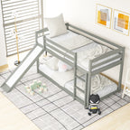 Gray Twin over Twin Bunk Bed with Convertible Slide and Ladder, Pine Wood and MDF, 79.3''L x 84.4''W x 46.5''H - Grand Goldman Shop