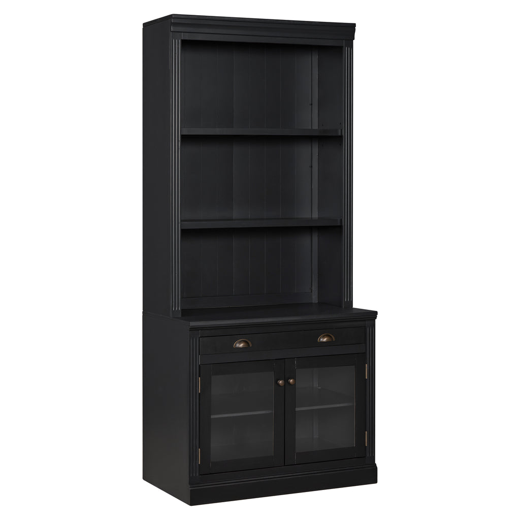 83.4'Tall Bookshelf with 3 pieces LED Lighting, Modern Bookcase with 2 Glass Doors and 1 Drawer,Storage Bookcase with Open Sh