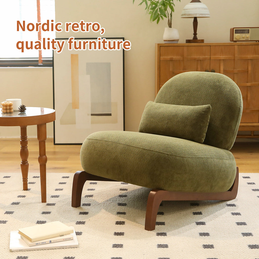 Cute Accent Chair with Solid Wood Legs, Velvet Living Room Chair with Soft Cushion, Cozy Bedroom Chair, Comfy Armless Reading Chair for Apartment, Waiting Room, Balcony (Green) - Grand Goldman Shop