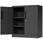 Black Heavy Duty Metal Storage Cabinet with Lock, 2-Door File Cabinet with 2 Adjustable Shelves for Home, Office, Garage (35.