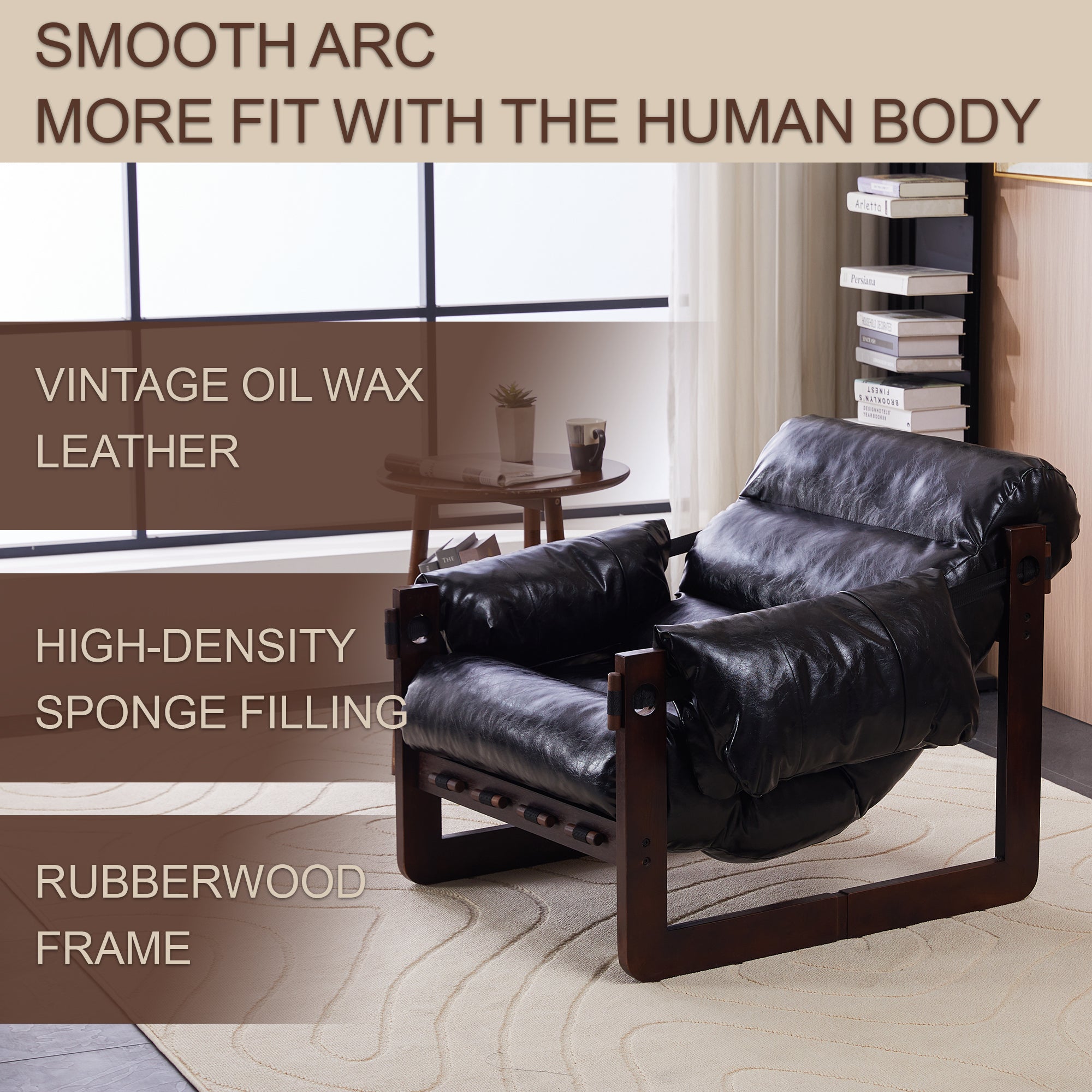 Medieval modern style lounge chair,removable armrests, vintage oil wax leather sofa chair, vintage style decorative chair, suitable for living room, study, office .Antique Black - Grand Goldman Shop