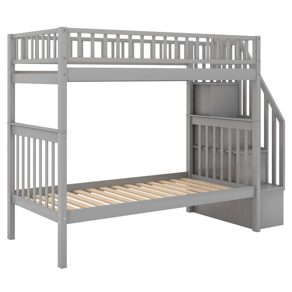Twin over Twin Bunk Bed with Trundle and Storage - Grand Goldman Shop