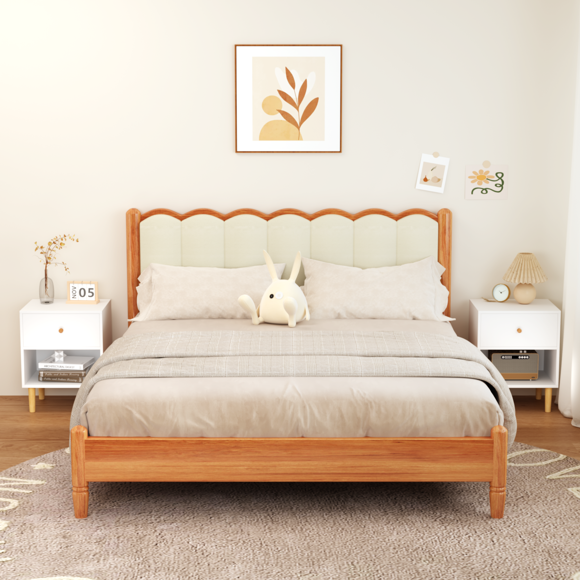 23.22''H White MDF Wooden Nightstand with One Drawer and One Shelf for Kids and Adults - Grand Goldman Shop