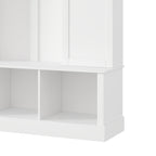 ON-TREND Modern All-in-One Hall Tree with Adjustable Shelves, Classic Arched Farmhouse Storage Bench with Dual Side Cabinets, Elegant Entryway Organizer with 7 Hooks for Mudroom, Hallway, White - Grand Goldman Shop