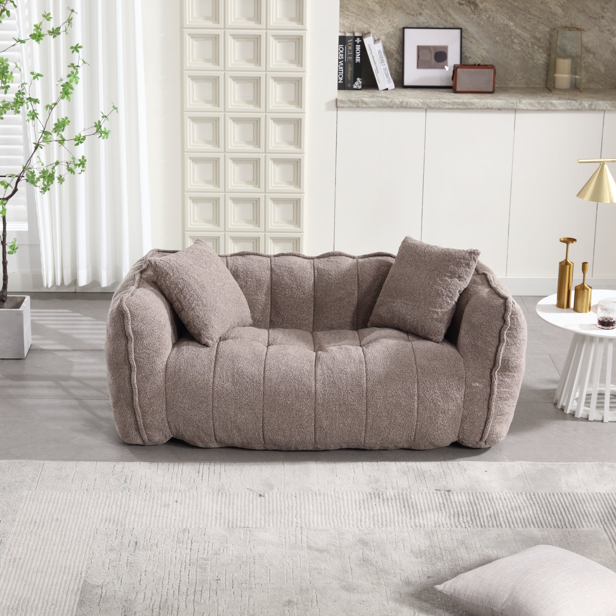 Cozy Beanbag Chair with High Resilience Foam Core for Two  -Brown Chenille, 66x35x25 inches - Grand Goldman Shop