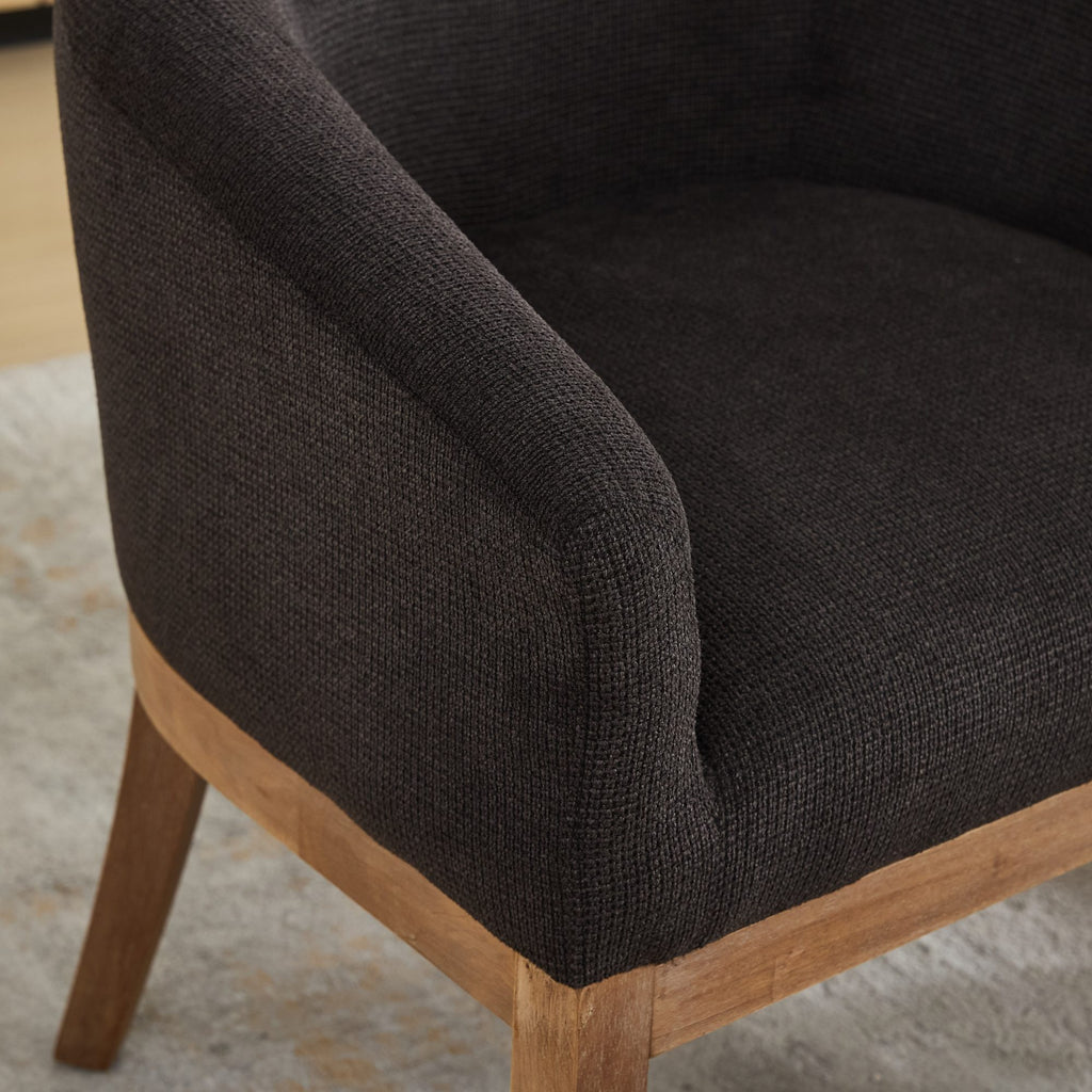 Mid Century Modern Upholstered Barrel Dining Chairs with Arms,Farmhouse Linen Kitchen & Dining Room Chairs with Natural Hardwood Frame, 19' W Accent Chairs,Single Pack,Charcoal Gray,SW1891BK - Grand Goldman Shop