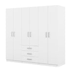6-Doors Wooden Wardrobe Storage for Bedroom, with Big Drawers, White - Grand Goldman Shop