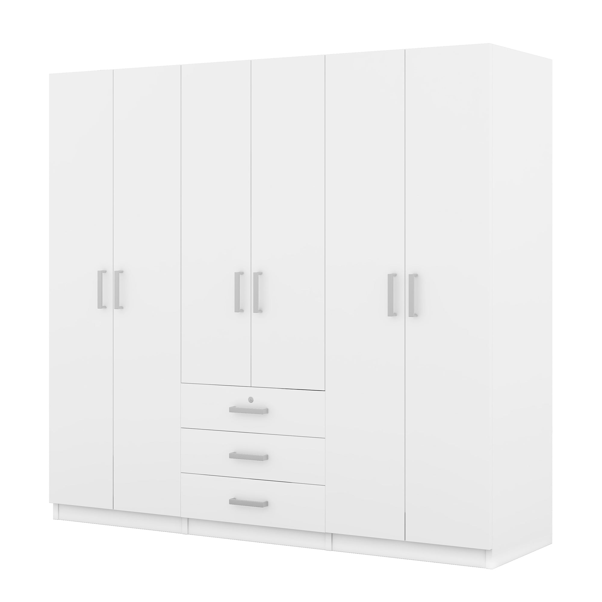 6-Doors Wooden Wardrobe Storage for Bedroom, with Big Drawers, White - Grand Goldman Shop