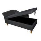 Black Chaise Lounge Indoor, Velvet Lounge Chair for Bedroom with Storage & Pillow, Modern Upholstered Rolled Arm Chase Lounge for Sleeping with Nailhead Trim for Living Room Bedroom Office - Grand Goldman Shop