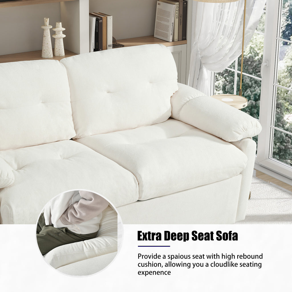 Convertible Pull-Out Queen Sleeper Sofa, 3-in-1 Loveseat with Side Storage & 8 Silent Casters, Beige Chenille Fabric, Fits Living Room, Bedroom, Apartment - Grand Goldman Shop