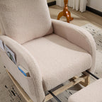Modern Accent Rocking Chair Rocking Chair with Solid Wood Legs, Upholstered Nursery Glider Rocker Side Pocket and Footrest, Living Room Lounge Arm Chair with High Backrest (beige,teddy) - Grand Goldman Shop