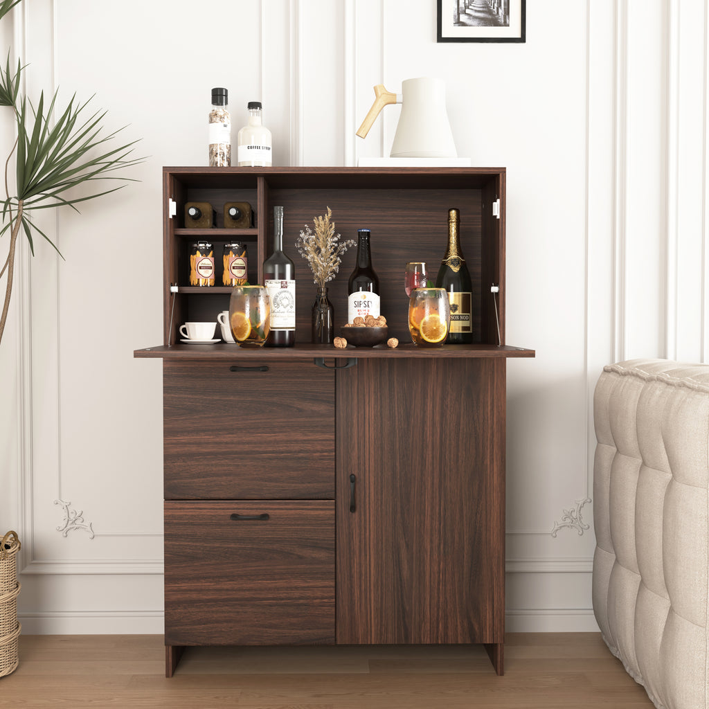 Desk Cabinet, with Storage Drawer & Shelves, Fold-up Desktop, Ideal for Home, Office, Kitchen storage organizer, Dormitory, Small Spaces W31.49'xD13.78'xH47.2' - Grand Goldman Shop