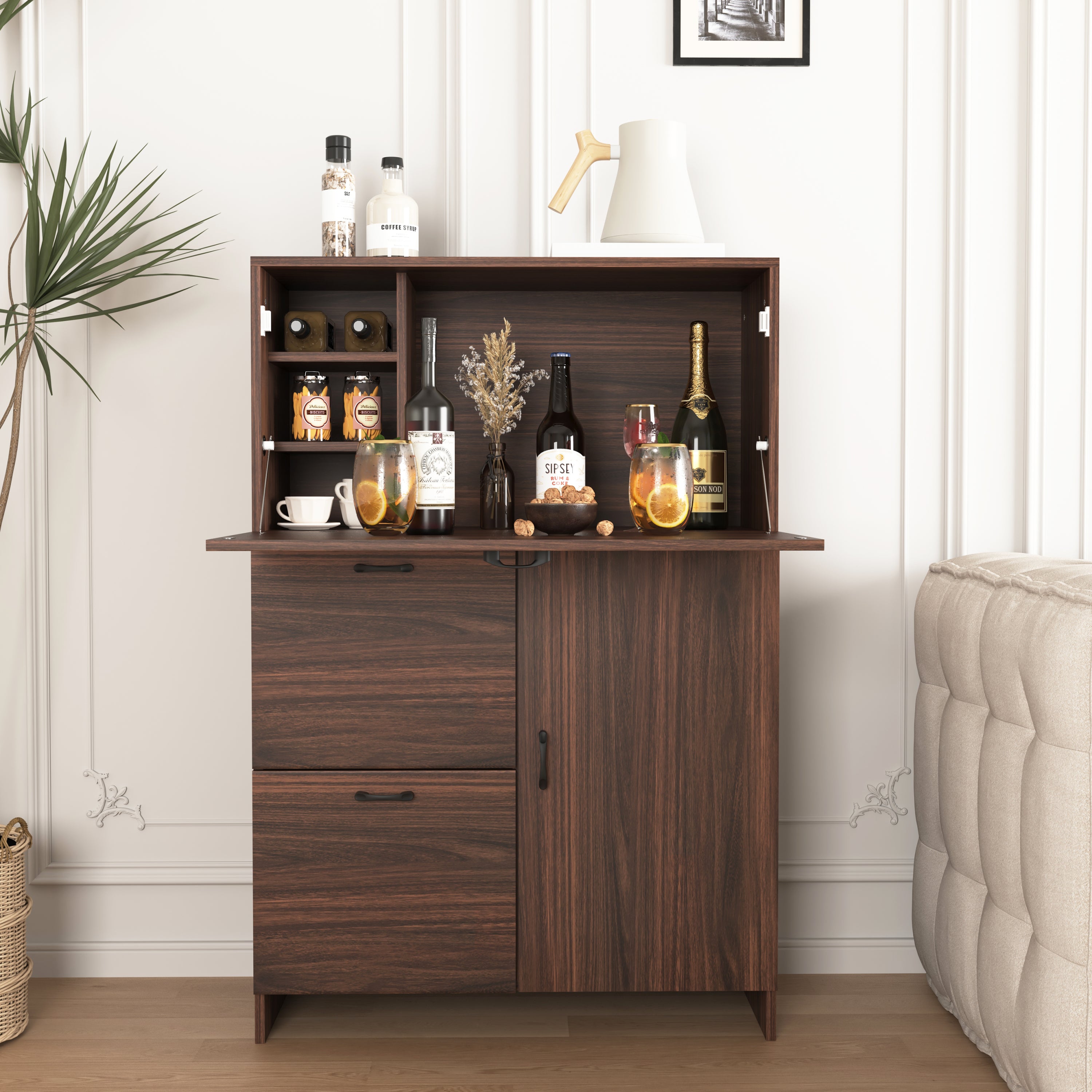 Desk Cabinet, with Storage Drawer & Shelves, Fold-up Desktop, Ideal for Home, Office, Kitchen storage organizer, Dormitory, Small Spaces W31.49'xD13.78'xH47.2' - Grand Goldman Shop