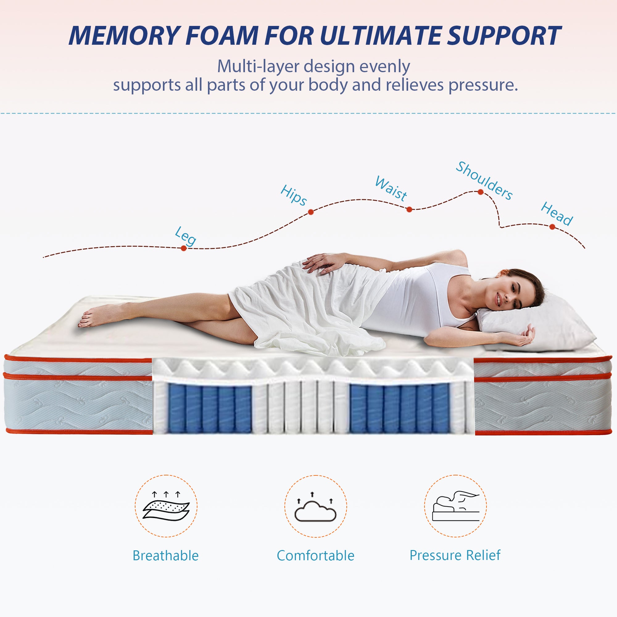 King Mattress, 12 Inch Hybrid Mattress Euro Top Medium Firm for Back & Lumbar Support, 100 Night Trial, Individual Pocket Spring Mattresses for Motion Isolation & Pressure Relief - Grand Goldman Shop