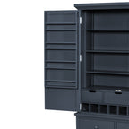 [Assembly&Show Video Available] TOPMAX Freestanding Large Kitchen Pantry Wooden Kitchen Storage Cabinet Cupboard with 8 Door Shelves,3 Adjustable Shelves,7 Drawers& 8 Wine Racks, Gray - Grand Goldman Shop