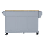 Kitchen Island with Rubber wood Countertop, Kitchen Cart on 5 Wheels with Storage Cabinet and 2 Top Drawers and A center double layered storage drawer for Dinning Room, Grey - Grand Goldman Shop
