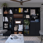 Dupree 4 Piece Home Bookcase set, 91' Wide with 17 Shelves And a Double-Door Cabinet ,  Living Room Set  Black | Premium Home