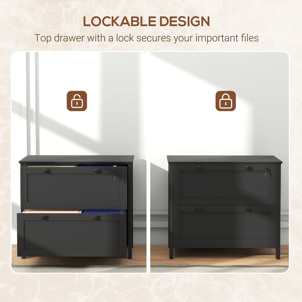 HOMCOM 2 Drawer File Cabinet with Lock, Lateral Filing Cabinet with Keys and Adjustable Hanging Bar for Letter, A4 and Legal 