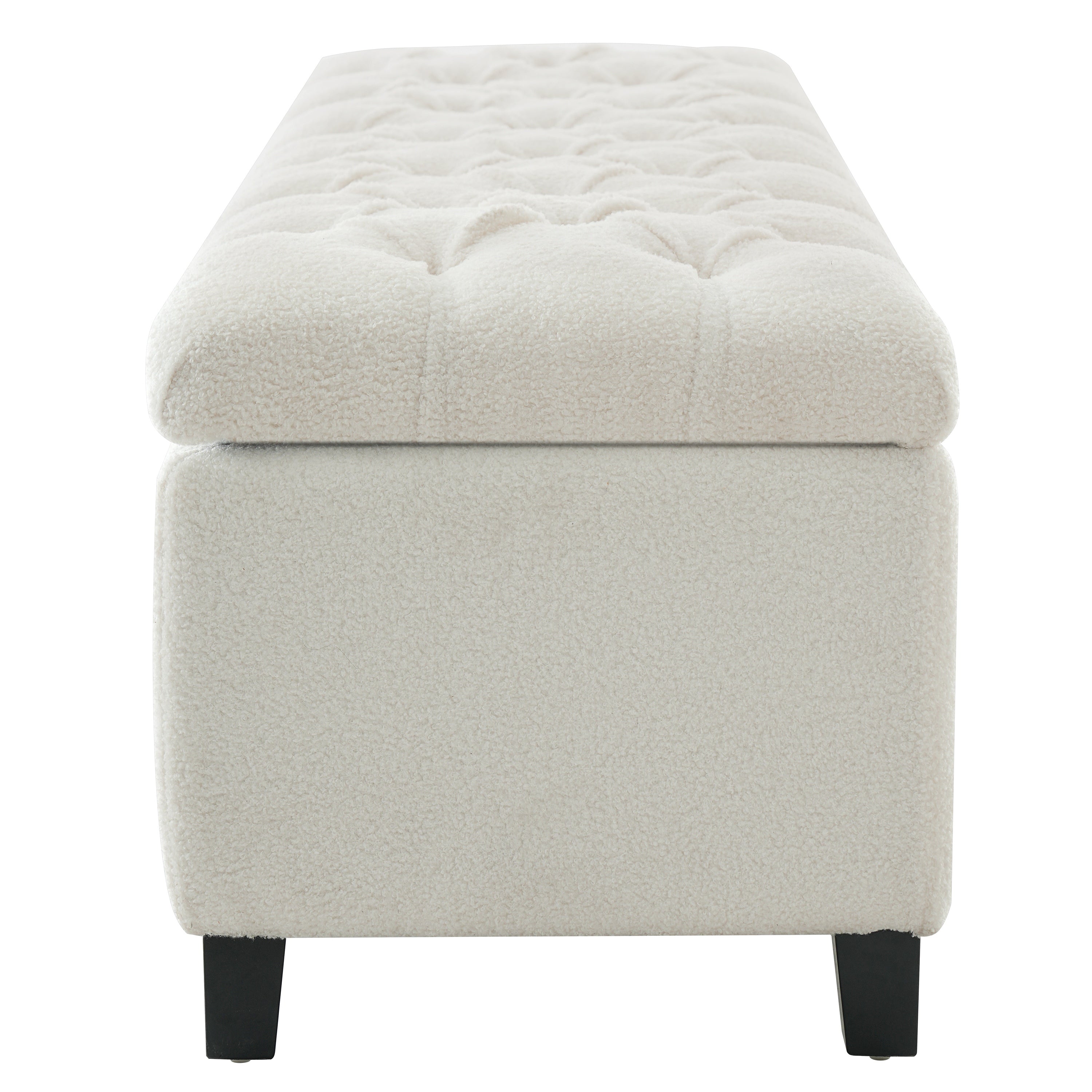 Ottoman Bench with Storage, White Boucle Surface, Rubber Wood Legs, 300 lbs Capacity - Grand Goldman Shop