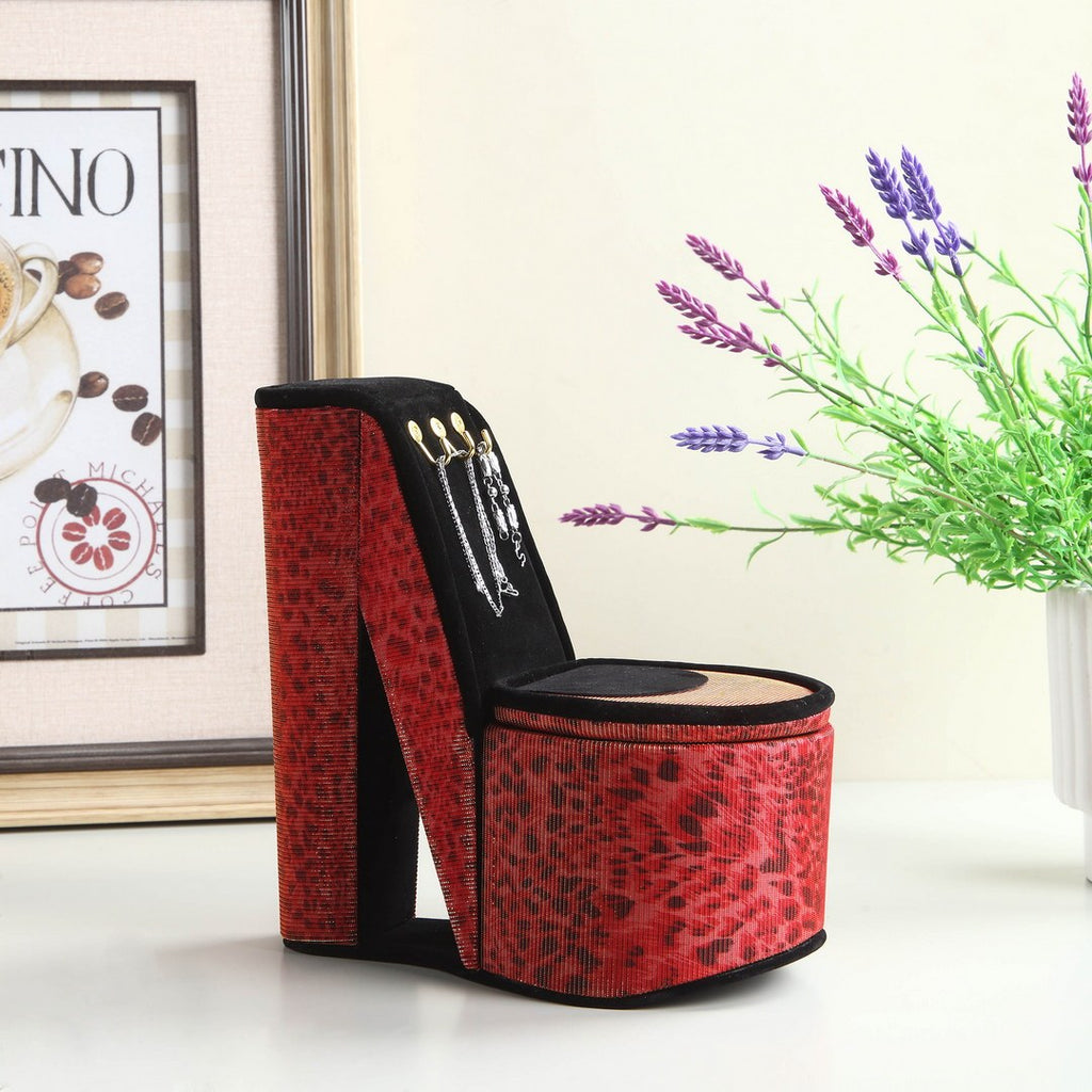 9' Tall Display Jewelry Box with Hooks, High Heel Shoe Design, Leopard Print - Grand Goldman Shop