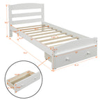 Classic Pine Wood Platform Twin Bed Frame with Storage Drawer, White Finish, No Box Spring Needed - Grand Goldman Shop