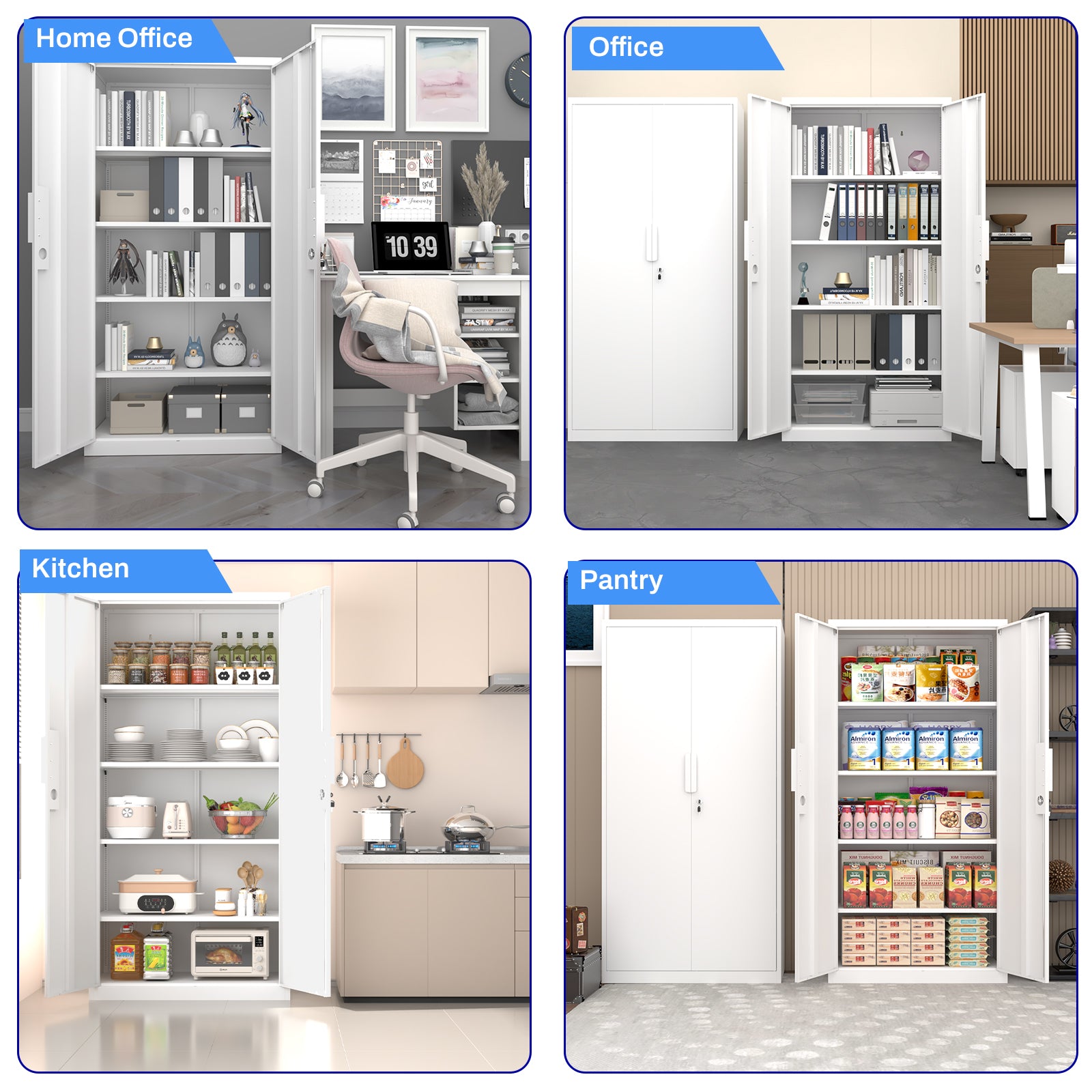 70-Inch Two-Door File Cabinet with Lock, 4 Adjustable Shelves, Heavy-Duty Steel, White Finish for Office Storage | Premium Ho