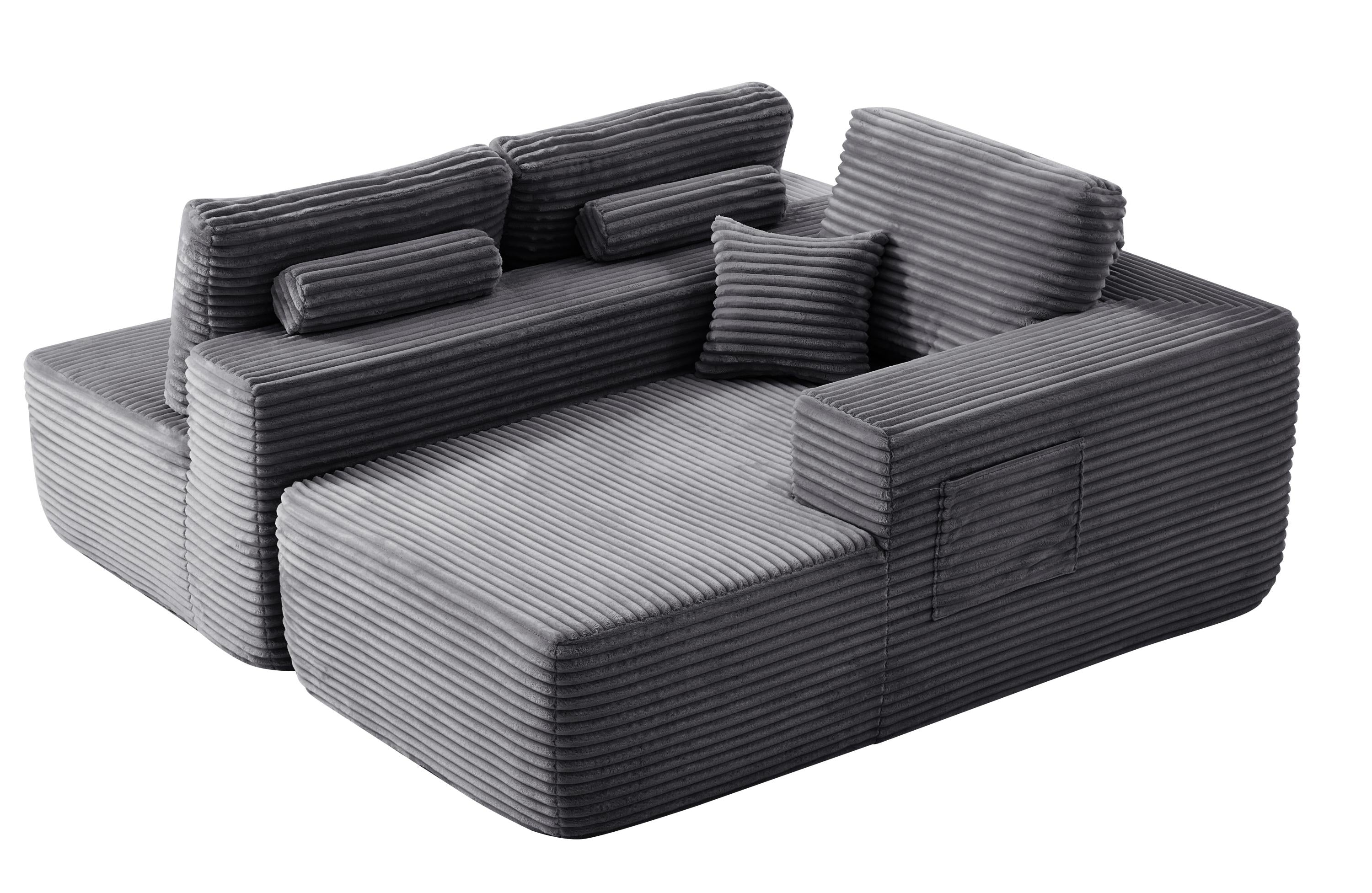 104' Cloud Sectional Sofa with L-Shape Chaise and Side Pockets , Modern Modular Design, Deep Seating, Upholstered Couch for Living Room/Bedroom, No Assembly Required (Plush Fabric), Grey,Right - Grand Goldman Shop