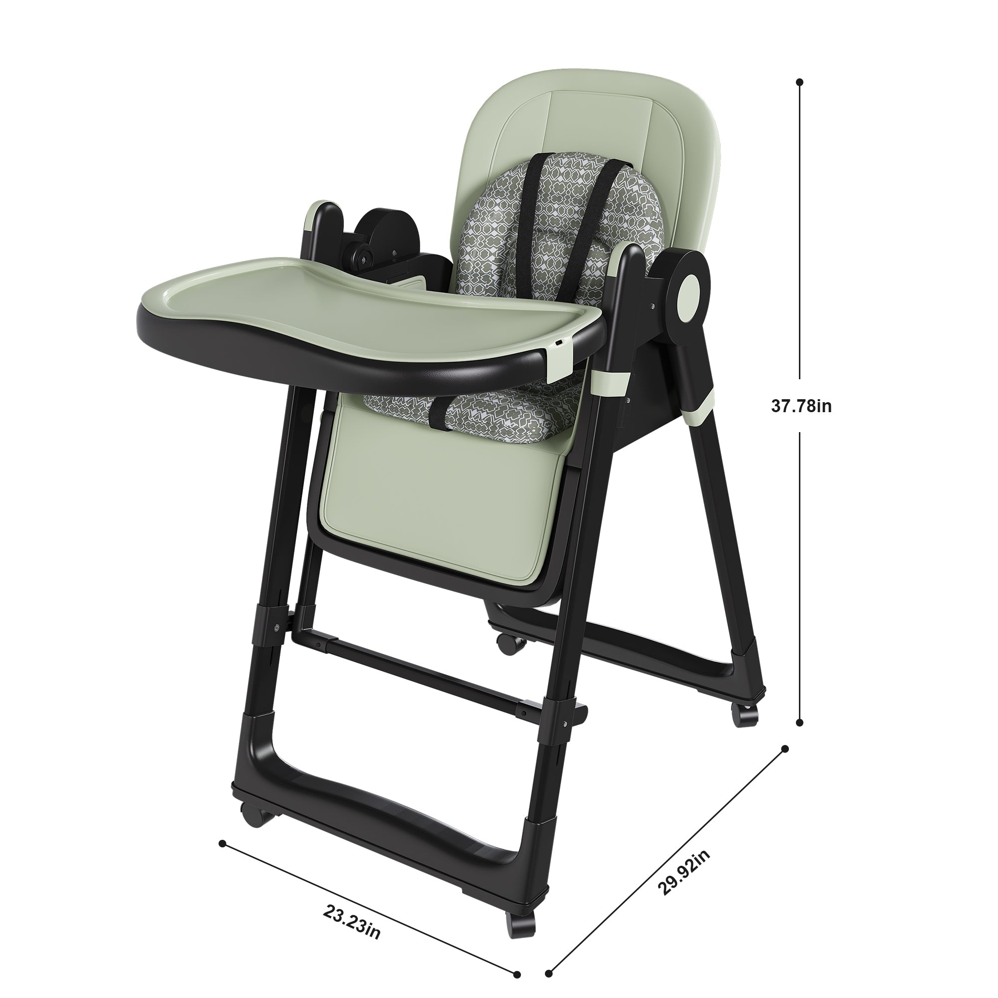 Convertible Baby High Chair to Rocker with 5-Point Harness, Foldable Infant Feeding Chair in Dark Green with Removable 2-Tier